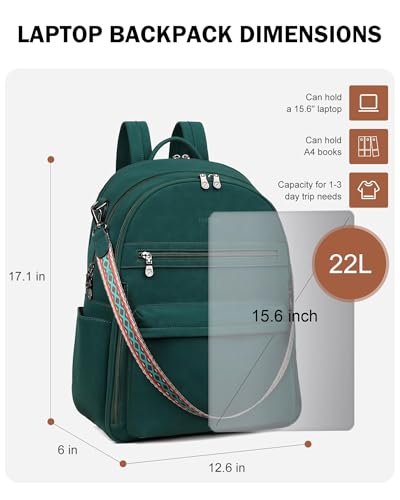 FADEON 15.6 inch Laptop Backpack Purse for Women Designer PU Leather Computer Backpacks Fashion for Work Travel Green - color: Dark Green Nubuck Style