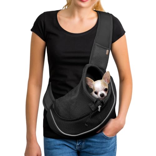 YUDODO Pet Sling Carrier for 2-5 lbs Small Dogs & Cats – Hands-Free Puppy Carrier with Safety Hook, Large Zipper Pocket, Soft Breathable Mesh, Adjustable Strap & Reflective Strip (Black 2.0 S) - color: Black 2.0 Pro (Color Refresh), size: Small (2-4.5lbs)