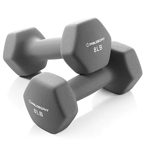 Philosophy Gym Set of 2 Neoprene Dumbbell Hand Weights, Hexagon Shape - style: Gray 8 lb Pair