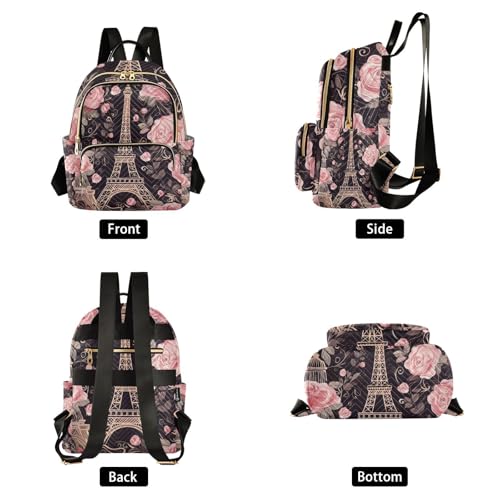 Paris Flowers Eiffel Tower Mini Backpack for Women Quilted Small Backpack Purse Causal Daypack for Travel, S - size: Small