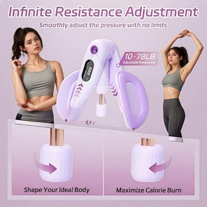 Upgraded Purple Inner Thigh Exerciser with LED Display, 0-70lb Adjustable Inner Thigh Exerciser, Pelvic Floor Muscle Trainer, 360°Hip Trainer for Women Postpartum Recovery