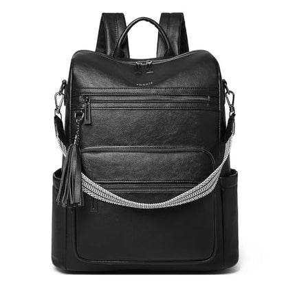 Shrrie 15.6 inch Laptop Backpack for Women,Large Leather Backpack Purse,Travel,Carry on,Water Resistant Casual Laptop Backpacks,College Backpack,Work Backpack for Women,Two-tone Black - color: Two-tone Black
