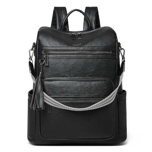 Shrrie 15.6 inch Laptop Backpack for Women,Large Leather Backpack Purse,Travel,Carry on,Water Resistant Casual Laptop Backpacks,College Backpack,Work Backpack for Women,Two-tone Black - color: Two-tone Black