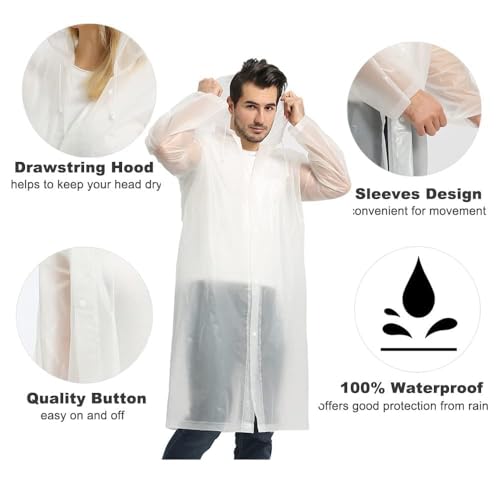 Opret Portable EVA Rain Ponchos with Hoods 2 Pack for Adults - color: 2pcs, White