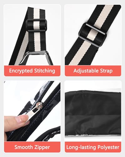 HULISEN Clear Sling Bag, Clear Bag Stadium Approved, Transparent Shoulder Crossbody Backpack Chest Casual Daypack - color: Black and White Stripe