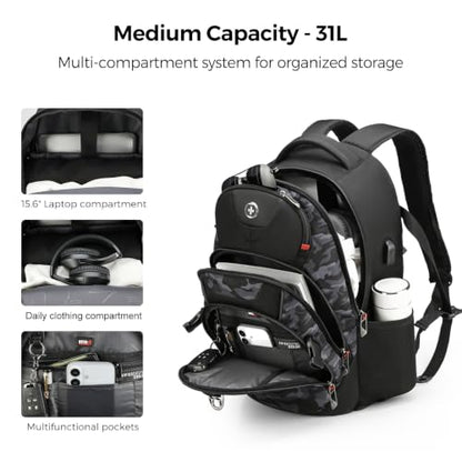 Swissdigital Design Laptop Backpack for Men with USB Charging Port SD803-91 - color: Gray Camo