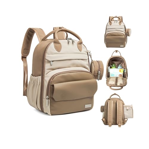KeaBabies Diaper Bag Backpack - Small Multifunctional Travel Diaper Back Packs, Maternity Baby Changing Bags, 12L Capacity, PU Leather, Waterproof, Unisex, Nappy Changing Pad (Latte, Small) - color: Latte, style: Small / 13" H