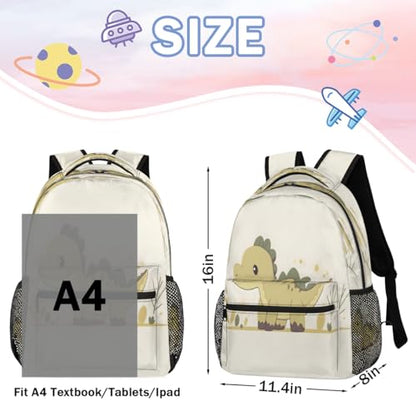 Cartoon Dinosaur Backpack with Chest Strap, Casual Backpack for Women Men, 16 Inch Daypack for Travel Work, Dinosaur - color: Metallic