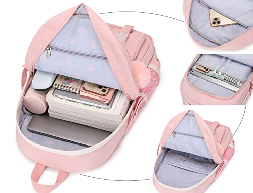 Spotted Tiger School Backpack for Girls Backpack with Lunch Box Anime Bookbag Set School Bag Kawaii Backpacks for Girls Teens (Pink) - color: Pink