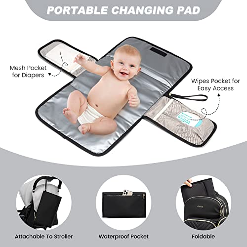 LOVEVOOK Diaper Bag Backpack with 2 Cubes, Quilted Baby Bag with Changing Pad & Pacifier Holder, Waterproof Travel Diaper Bags for Baby Boys Girls, Stylish and Large Capacity,5PCS Set, Black - color: Black-5pcs Set