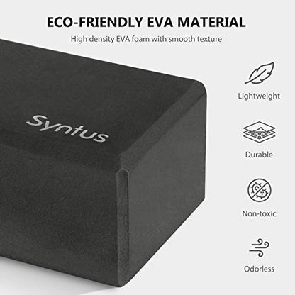 Syntus Yoga Block and Yoga Strap Set, Soft Non-Slip Yoga Blocks 9×6×4 inches, 8FT Metal D-Ring Strap for Yoga, General Fitness, Pilates, Stretching and Toning - color: Black
