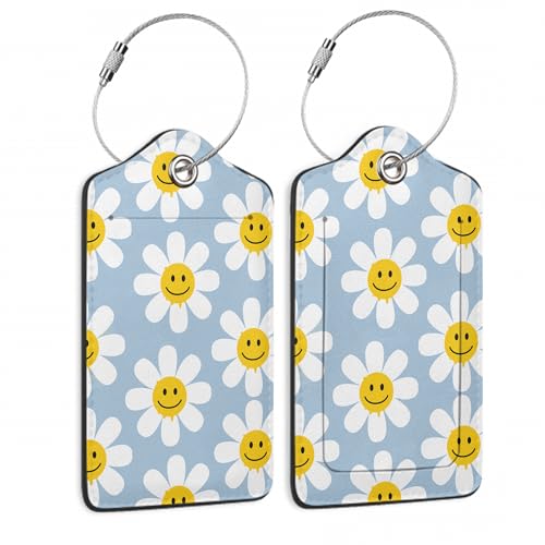 2 Pack Luggage Tag for Suitcases Cute White Daisy Flowers PU Leather Bag Travel Suitcase ID Identifier Baggage Tags for Women Men Travel - color: Cute White Daisy Flowers