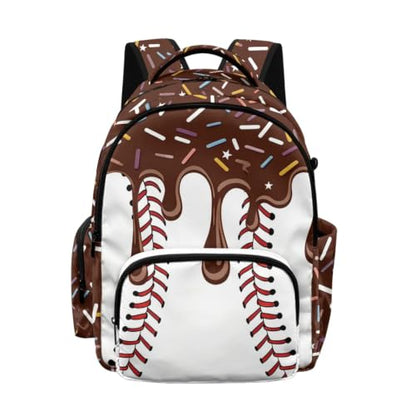 Suobstales Brown Baseball Ice Cream Drip Print School Backpack for Kids Girls Boys School Bag Bookbags Laptop Backpack Casual Daypack Knapsack Satchel with Adjustable Straps for Outdoor Travel - color: Brown Baseball Ice Cream Drip