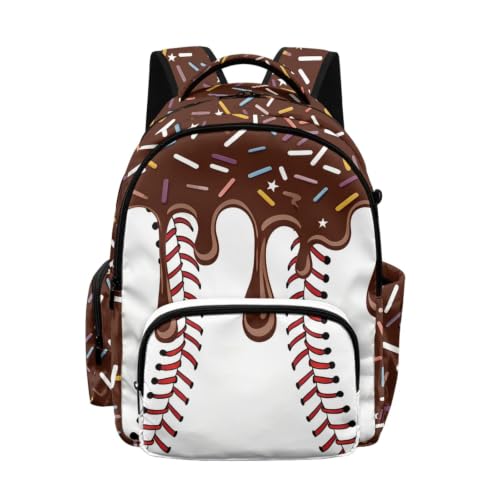 Suobstales Brown Baseball Ice Cream Drip Print School Backpack for Kids Girls Boys School Bag Bookbags Laptop Backpack Casual Daypack Knapsack Satchel with Adjustable Straps for Outdoor Travel - color: Brown Baseball Ice Cream Drip