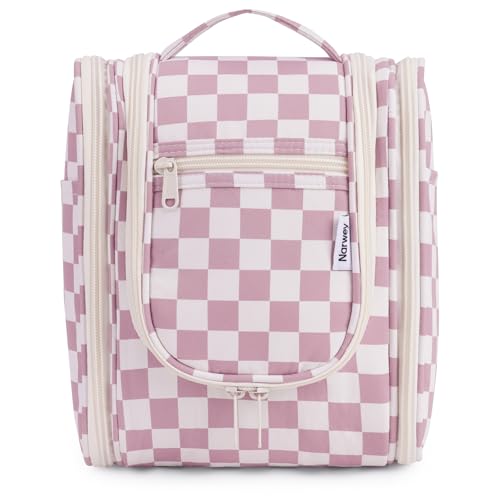 Narwey Small Checkered Hanging Travel Toiletry Bag for Women, Travel Bag for Toiletries, Makeup Bag Organizer Cosmetic Bags Make Up Bags for Women (Dusty Rose Checkerboard) - color: C-Dusty Rose Checkerboard, size: Medium