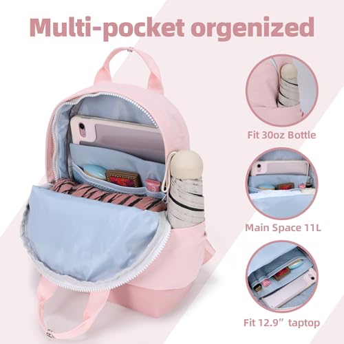 Backpack for Women Fashion Small Bookbag, Water Resistant Lightweight Nylon Daypack for Travel, Hiking & Daily Use - color: Pink