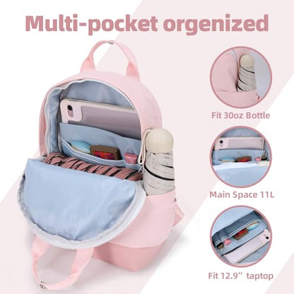 Backpack for Women Fashion Small Bookbag, Water Resistant Lightweight Nylon Daypack for Travel, Hiking & Daily Use - color: Pink