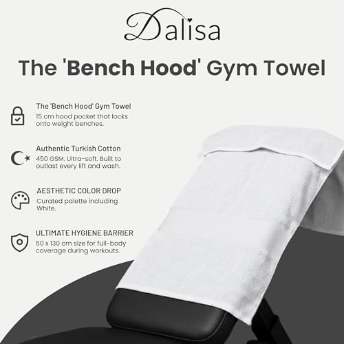 Dalisa Bench Hood Gym Towel – 100% Turkish Cotton – Non-Slip Hooded Design for Weight Benches – 450 GSM – 19.7" x 51.2" – Ultra-Absorbent, Quick-Dry Workout Towel – Made in Türkiye – White - color: White