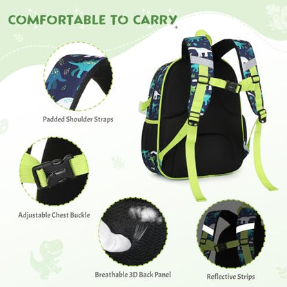 3PCS Boys Backpack Ages 5-8 with Lunch Bag & Pencil Case, Toddler School Backpack for Kids Boys - 15inch Backpack Boy Bookbag for Preschool Kindergarten Elementary School - color: Dinosaur