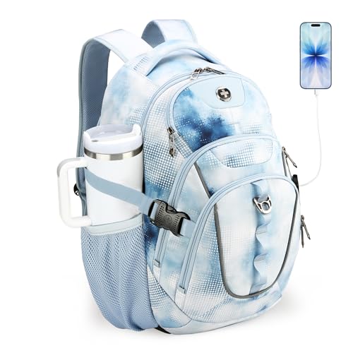 Swissdigital Laptop Backpack with USB Charging Port, Travel Backpack Fits 15.6 inches Computer, 31L Backpack for Men, Polka Blue | SD803-105 - color: Polka Blue