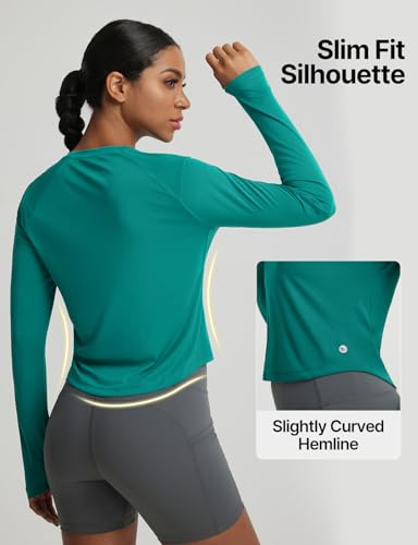 baleaf Women's UPF 50+ Long Sleeve Sun Shirts Crop Rash Guard UV Workout Tops SPF Slim Fit Lightweight Athletic Hiking - color: Green, size: X-Small