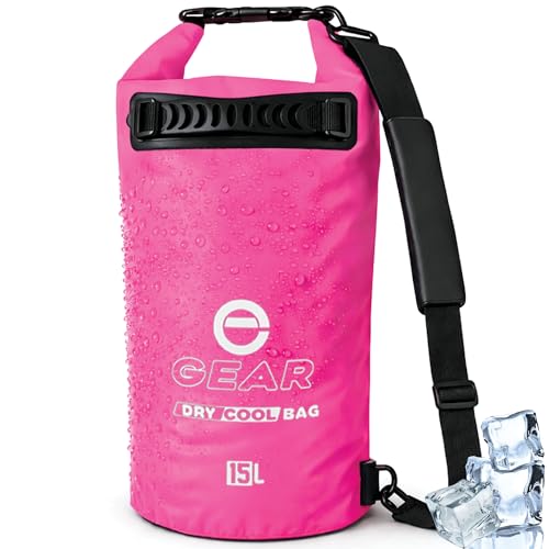 Enthusiast Gear Insulated Dry Bag Floating Cooler – 10L / 15L / 25L Roll Top, Leak Proof, Waterproof, Collapsible, with Padded Shoulder Strap - Perfect for Kayaking Fishing Beach - color: Pink, size: 15 Liter