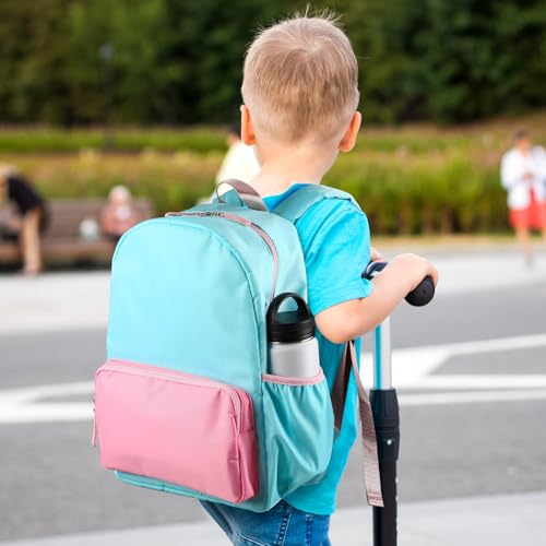 1 Piece Nylon Backpack Kids School Backpack for Toddler Girls Boys Plain Waterproof Preppy Bookbags Travel for Student (Lake Blue and Pink) - color: Lake Blue and Pink