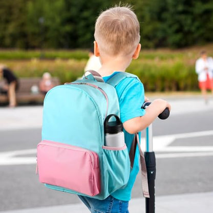 1 Piece Nylon Backpack Kids School Backpack for Toddler Girls Boys Plain Waterproof Preppy Bookbags Travel for Student (Lake Blue and Pink) - color: Lake Blue and Pink
