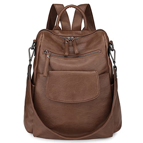 Uromee Backpack Purse for Women Vegan Leather Ladies Fashion Travel Shoulder Bag Convertible - color: 240 Brown