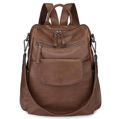 Uromee Backpack Purse for Women Vegan Leather Ladies Fashion Travel Shoulder Bag Convertible - color: 240 Brown
