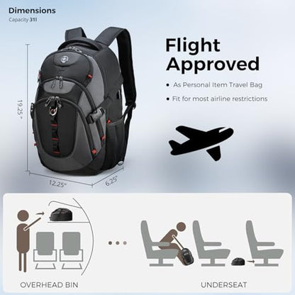 Swissdigital Design Laptop Backpack, Travel Backpack with USB Charging Port Fits 15.6 inches Computer, 31L College School Bookbag for Men, Black/Grey | SD803-02 - color: Grey