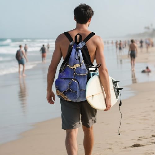 Drawstring Backpacks Sports Gym Bag With Water Bottle Pocket Cinch Back Sack Waterproof Marble Royal Blue Gray - color: Color 2