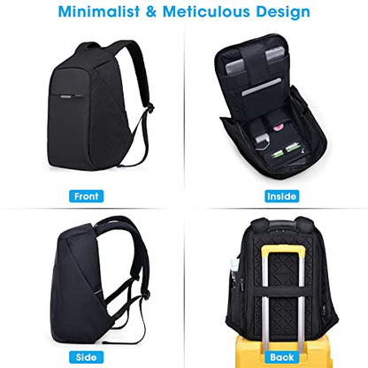 oscaurt Anti Theft Backpack 15.6 Inch Laptop Travel Backpack with Hidden Zipper and USB Charging Port Waterproof Business Computer Bag for Men & Women - color: Black