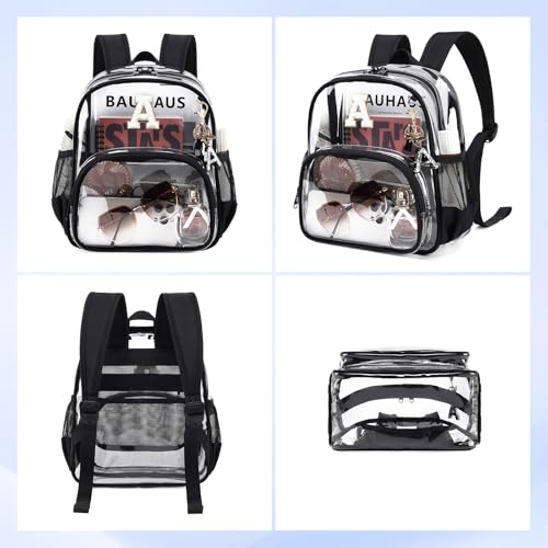 PIG PIG GIRL Clear Backpacks for Stadium Events Approved 12×6×12 Clear Bookbag for Women Mini Transparent Letter Back Pack, Black, Letter-A - color: Black, style: A