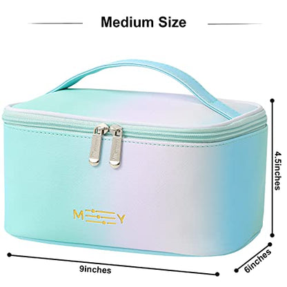 Meiyuuo Makeup Bag Large Cosmetic Bags for Women Girls Cute Travel Zipper Pouch Toiletry Organizer for Beauty Essentials Waterproof (Gradient Rainbow Green) - color: RAINBOW GREEN