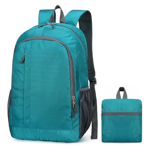 Ultra Lightweight-Packable-Hiking-Backpack Foldable Travel Camping Daypack Casual Outdoor Water-resistant 25L Backpacks (Lake Blue) - color: Lake Blue