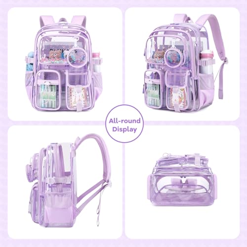 Clear Backpacks for Stadium Events Heavy Duty Clear Bookbag for School Girls Transparent Back Pack, Purple - color: Purple
