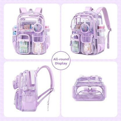 Clear Backpacks for Stadium Events Heavy Duty Clear Bookbag for School Girls Transparent Back Pack, Purple - color: Purple
