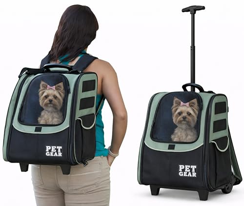 Pet Gear I-GO2 Roller Backpack, Large Traveler, Green Clover | Travel Carrier, Car Seat for Cats/Dogs, Mesh Ventilation, Telescoping Handle, Storage Pouch, Included Tether - color: Green Clover, size: 16.0"L x 12.0"W x 15.0"H