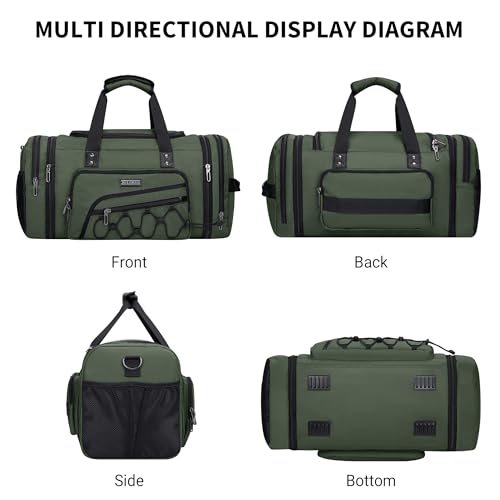WITZMAN Mens Duffle Bag Expandable 45L Travel Gym with Shoe Compartment - color: Army Green