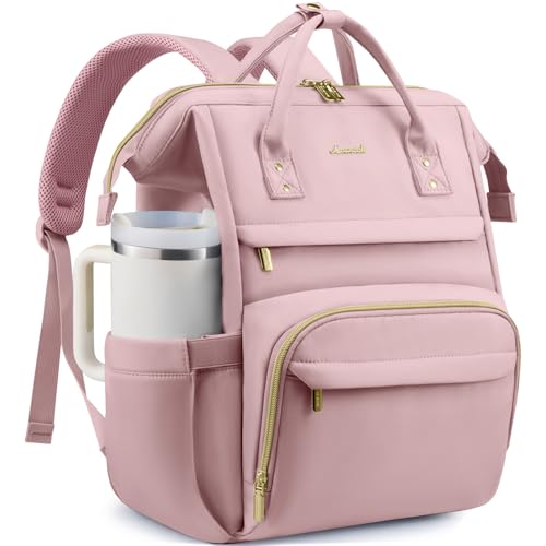 LOVEVOOK Laptop Backpack for Women Men with Large Cup Holder,15.6 inch Waterproof Computer Laptop Bag TSA Approved Travel Backpack,Professional Work College Nurse Teacher Backpack Gift Purse,Rose pink - color: Rose Pink, size: 15.6-Cup
