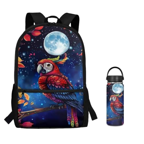 ZOUTAIRONG Parrot Backpack for School and Small Thermos School Bags for Girls 7-10/10-12/12-16, Lightweight Casual Backpack with 2 Side Pockets - color: Parrot