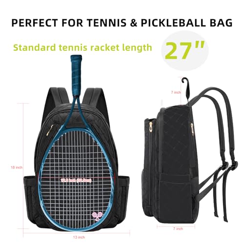 YEEGO DIRECT Tennis Bags for Women, Tennis Backpack Pickleball Racket Bags,Water-Resistant Sling Tote Padel Bag for Pickleball Tennis Badminton, Cute Gifts for Women Girl, Duffle Bag Gym Travel - color: Black