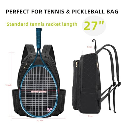 YEEGO DIRECT Tennis Bags for Women, Tennis Backpack Pickleball Racket Bags,Water-Resistant Sling Tote Padel Bag for Pickleball Tennis Badminton, Cute Gifts for Women Girl, Duffle Bag Gym Travel - color: Black