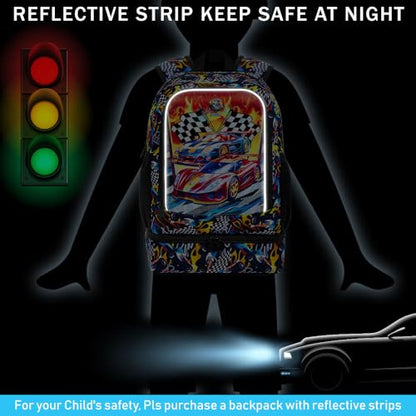 HPJGD 2-in-1 Backpack for Boys, 17" Race Car Preschool Bookbag Set with Built-in Lunch Compartment, Kids Water-Resistant School Bag for Elementary - Thrill Racing - color: Uv Printing Race Car 2-in-1 Backpack