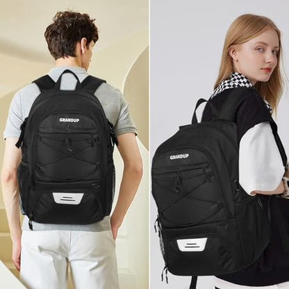 GRANDUP Basketball backpack with ball and shoes compartment Fit Volleyball, soccer, Swim, Gym, Travel, and School, large capacity sports training equipment bags - color: Balck Honeycomb