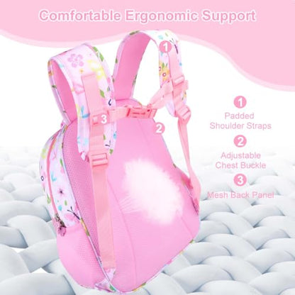 RHCPFOVR Kids Backpack for Girls - Girls Backpack 3-8 Ages Butterfly for Kids 15 Inch School Bookbag for Kindergarten Elementary School Bookbag for Girl 1st 2nd Grade - style: Pink Flowers