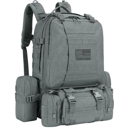 CVLIFE Tactical Backpack Military Army Rucksack 60L Large Assault Pack Detachable Molle Bag, Grey - color: Grey
