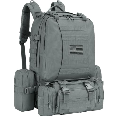 CVLIFE Tactical Backpack Military Army Rucksack 60L Large Assault Pack Detachable Molle Bag, Grey - color: Grey