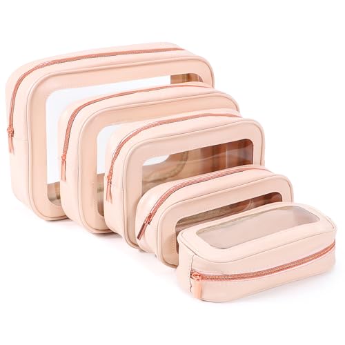 YOPCDJ 5PCS Diaper Bag Organizer Pouch Set, TSA Approved Toiletry Bag，Clear Waterproof TPU Makeup Bag Set Travel Organizer Bags for Women and Kids - color: Pink, size: 5 pieces
